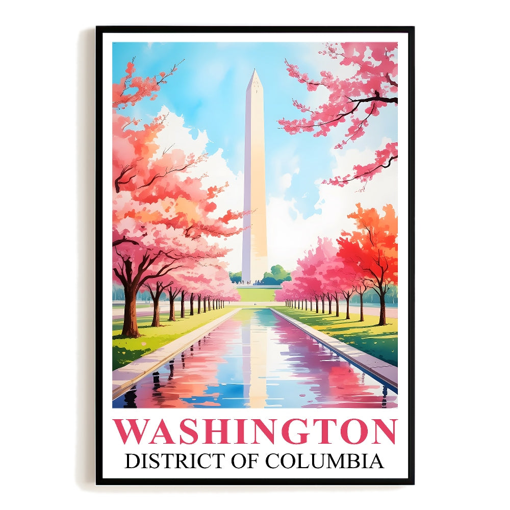 Washington Print Travel Poster District Of Columbia Monument Souvenir Wall Art Landscape Painting Watercolor For Home Room Living Room Office Bedroom Decor Unframed | siriusteestore