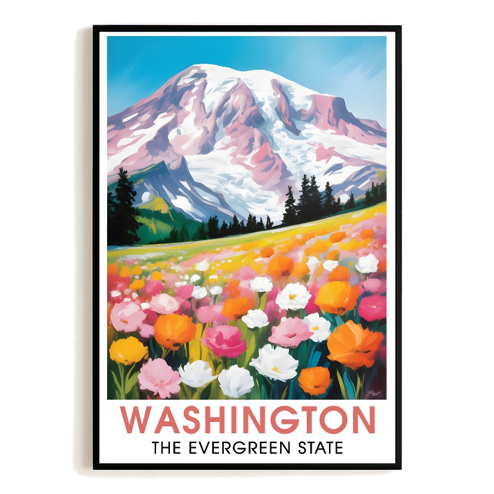 Washington Print Travel Poster Nature Evergreen State Souvenir Wall Art Landscape Painting Picture Mountains For Home Room Living Room Office Bedroom Decor Unframed | siriusteestore