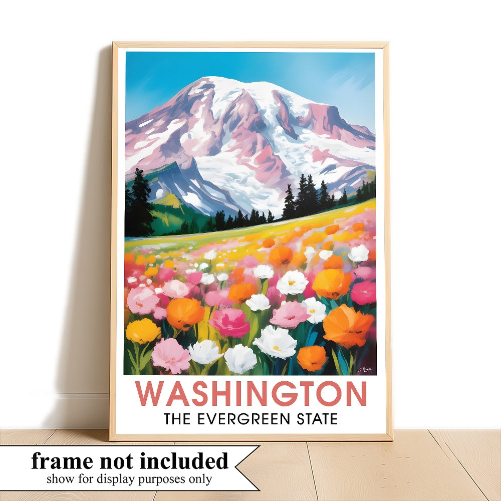 Washington Print Travel Poster Nature Evergreen State Souvenir Wall Art Landscape Painting Picture Mountains For Home Room Living Room Office Bedroom Decor Unframed | siriusteestore