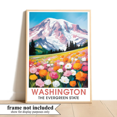 Washington Print Travel Poster Nature Evergreen State Souvenir Wall Art Landscape Painting Picture Mountains For Home Room Living Room Office Bedroom Decor Unframed | siriusteestore