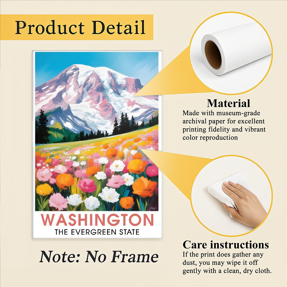 Washington Print Travel Poster Nature Evergreen State Souvenir Wall Art Landscape Painting Picture Mountains For Home Room Living Room Office Bedroom Decor Unframed | siriusteestore