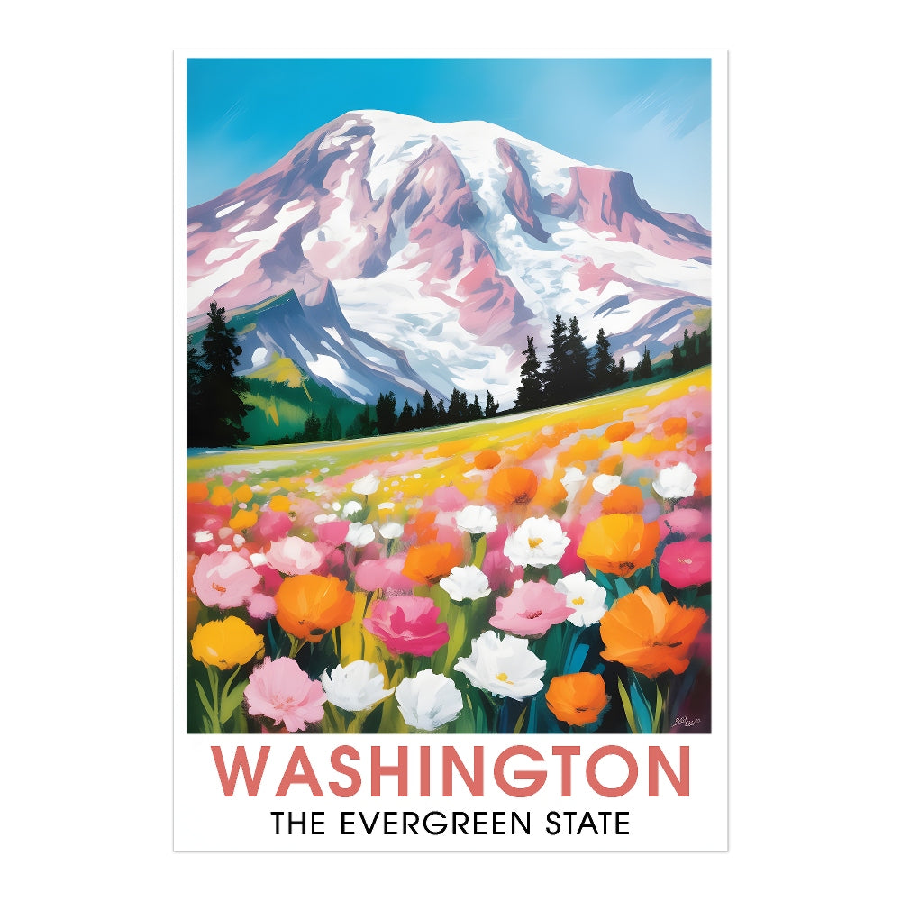 Washington Print Travel Poster Nature Evergreen State Souvenir Wall Art Landscape Painting Picture Mountains For Home Room Living Room Office Bedroom Decor Unframed | siriusteestore