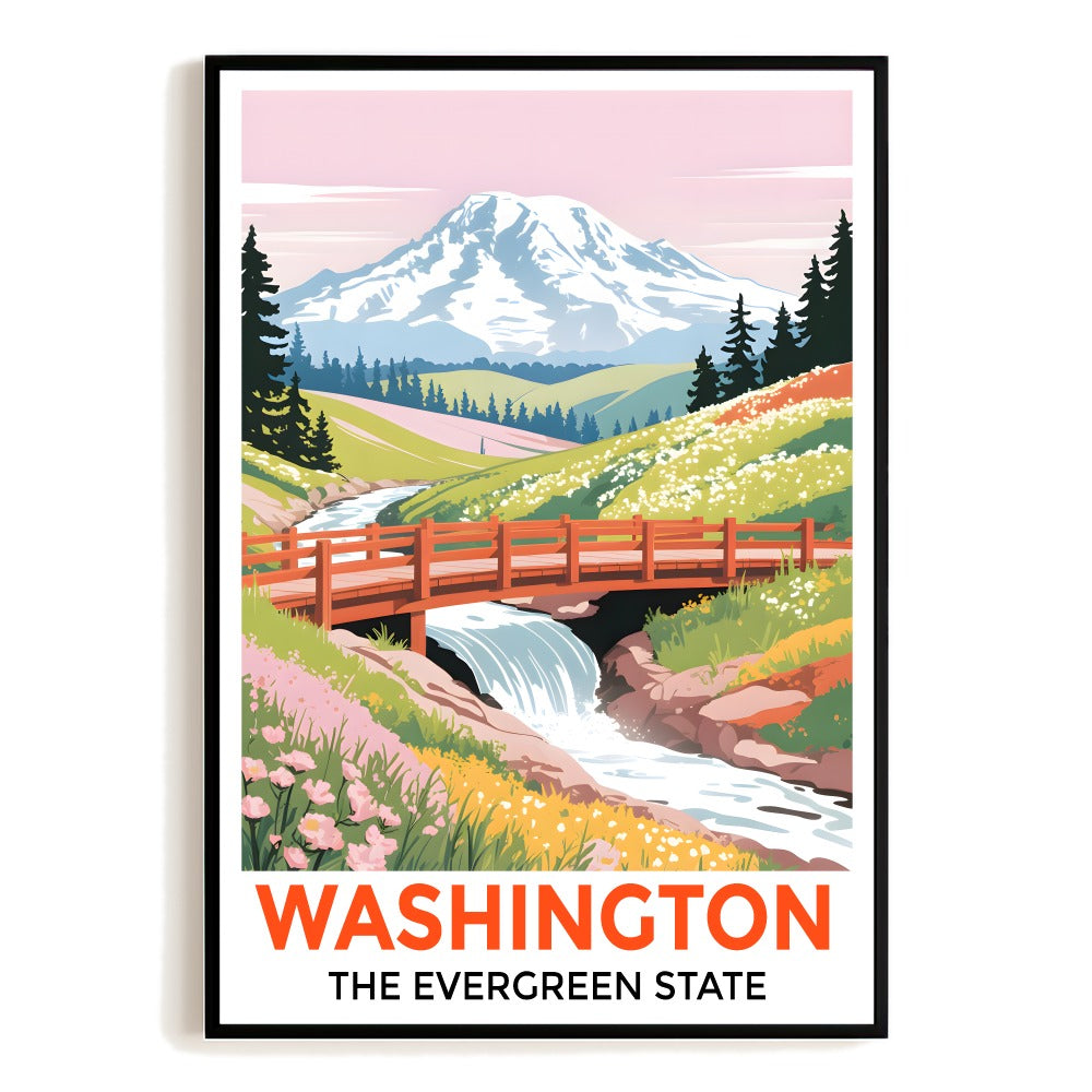 Washington The Evergreen State Souvenir Travel Poster Mount Rainier Landscape Wall Art Print Painting Picture For Home Room Living Room Office Bedroom Decor Unframed | siriusteestore
