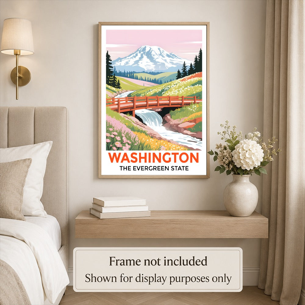 Washington The Evergreen State Souvenir Travel Poster Mount Rainier Landscape Wall Art Print Painting Picture For Home Room Living Room Office Bedroom Decor Unframed | siriusteestore