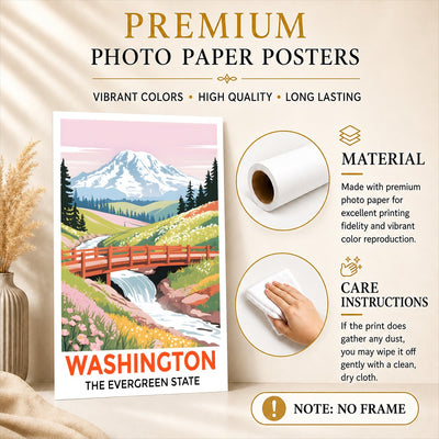 Washington The Evergreen State Souvenir Travel Poster Mount Rainier Landscape Wall Art Print Painting Picture For Home Room Living Room Office Bedroom Decor Unframed | siriusteestore