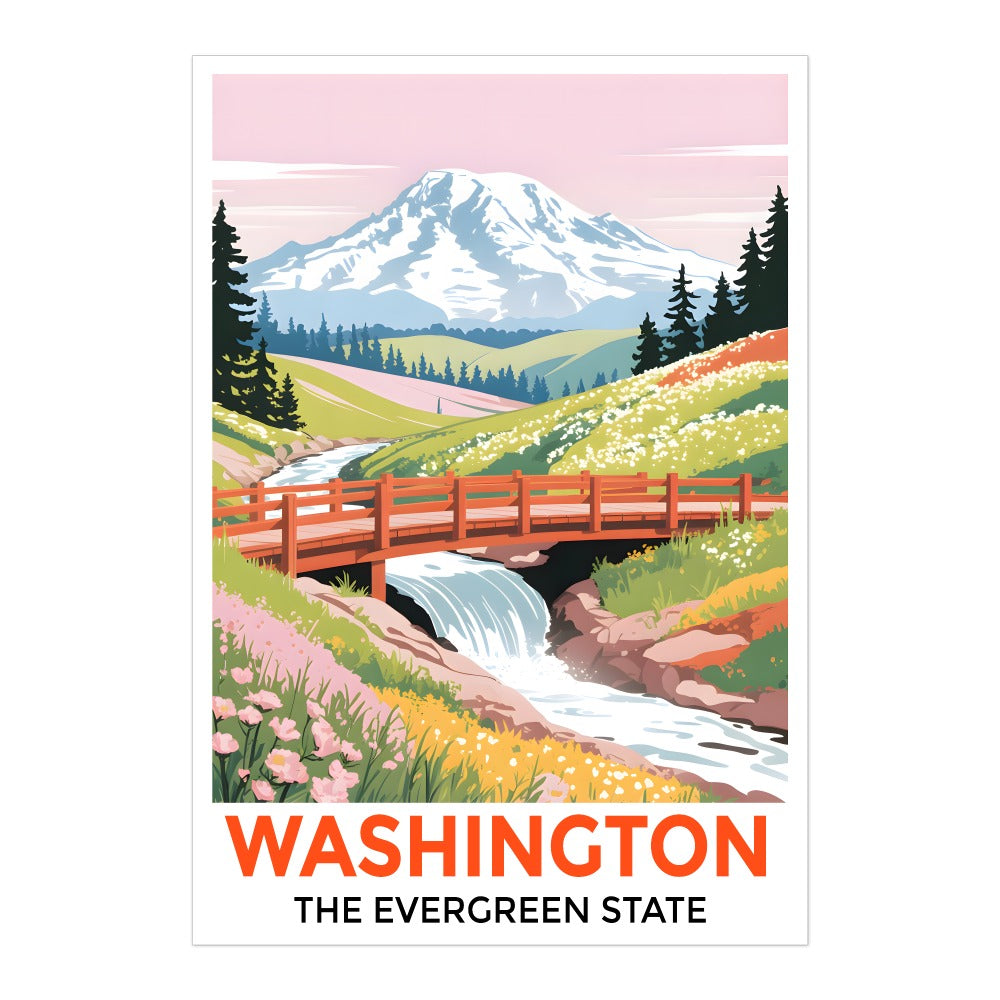 Washington The Evergreen State Souvenir Travel Poster Mount Rainier Landscape Wall Art Print Painting Picture For Home Room Living Room Office Bedroom Decor Unframed | siriusteestore
