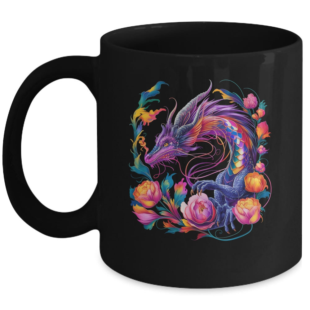 Watercolor Dragon Flowers Beautiful Art Colorful Graphic Mug | siriusteestore