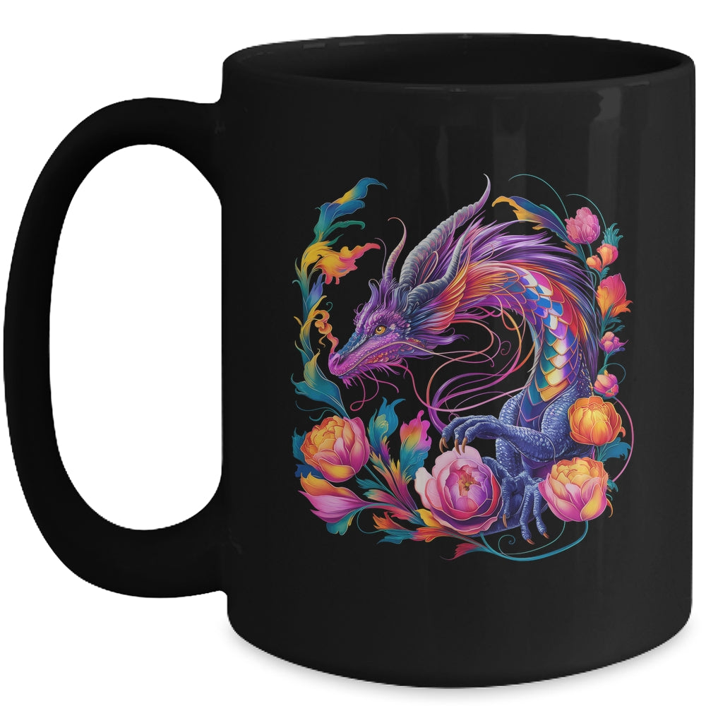 Watercolor Dragon Flowers Beautiful Art Colorful Graphic Mug | siriusteestore