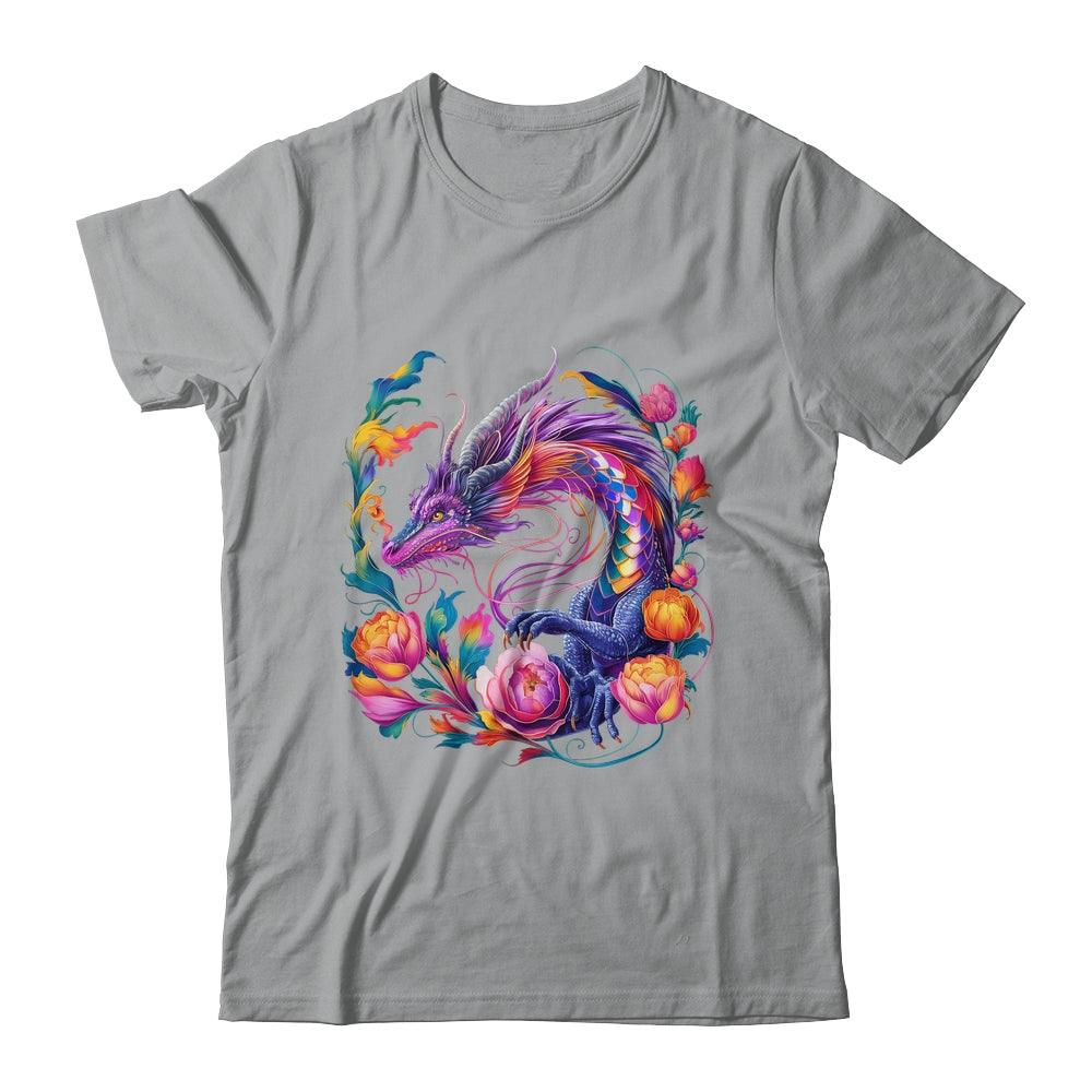 Watercolor Dragon Flowers Beautiful Art Colorful Graphic Shirt & Hoodie | siriusteestore