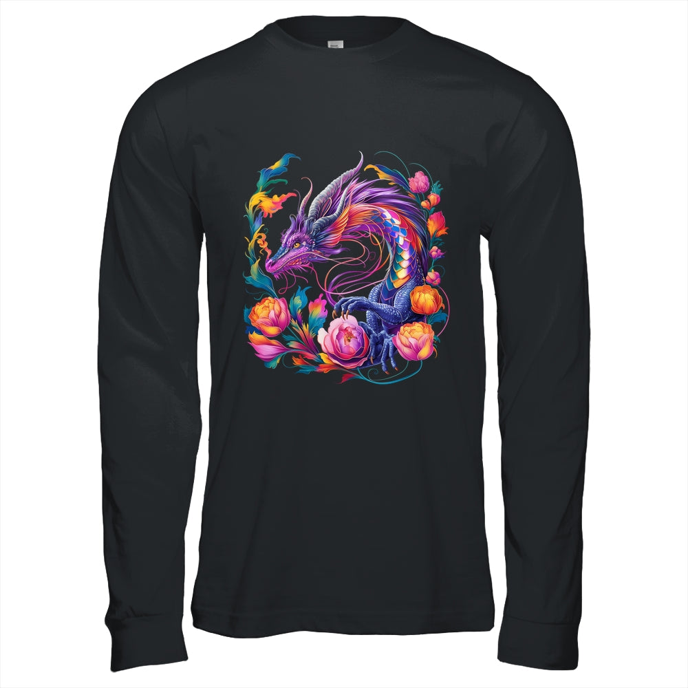Watercolor Dragon Flowers Beautiful Art Colorful Graphic Shirt & Hoodie | siriusteestore