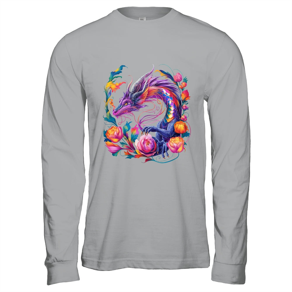 Watercolor Dragon Flowers Beautiful Art Colorful Graphic Shirt & Hoodie | siriusteestore