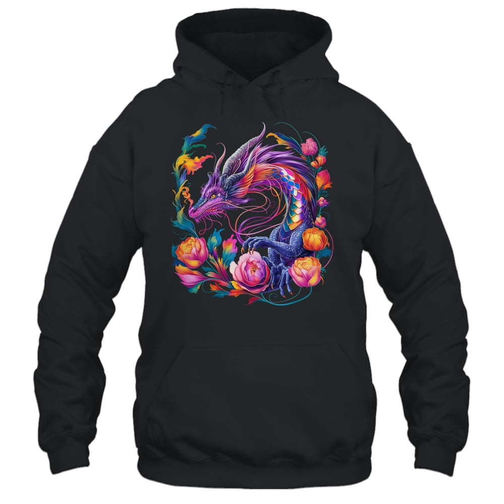 Watercolor Dragon Flowers Beautiful Art Colorful Graphic Shirt & Hoodie | siriusteestore