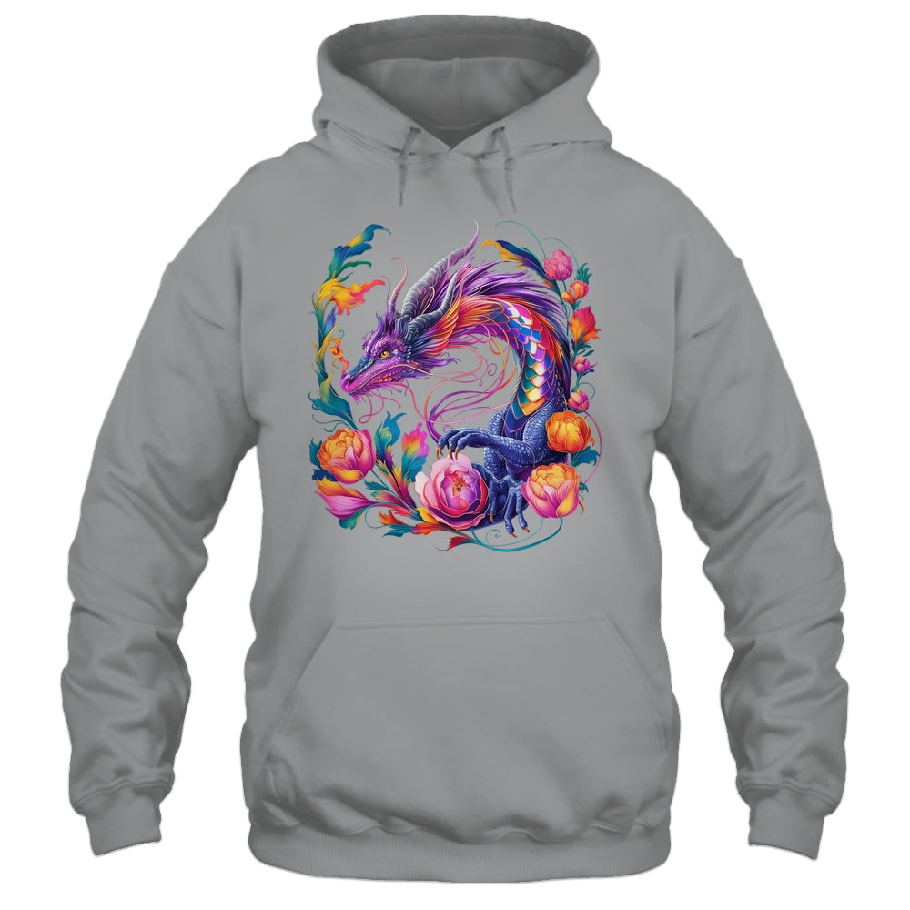 Watercolor Dragon Flowers Beautiful Art Colorful Graphic Shirt & Hoodie | siriusteestore