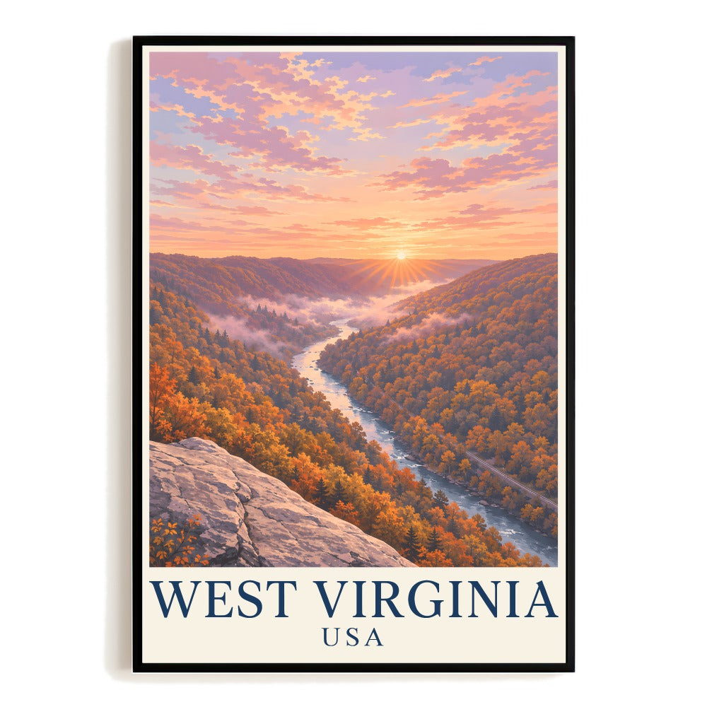 West Virginia New River Gorge Travel Poster Vintage Landscape Wall Art Souvenir Nature Print Painting Ideal For Family Home Office Living Room Bedroom Decor Unframed | siriusteestore