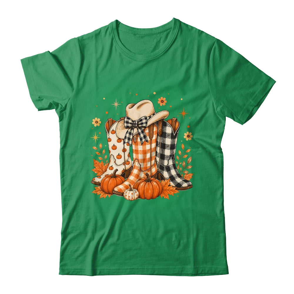 Western Cowgirl Cowboy Boots Checkered Fall Pumpkin Leopard Shirt & Sweatshirt | siriusteestore