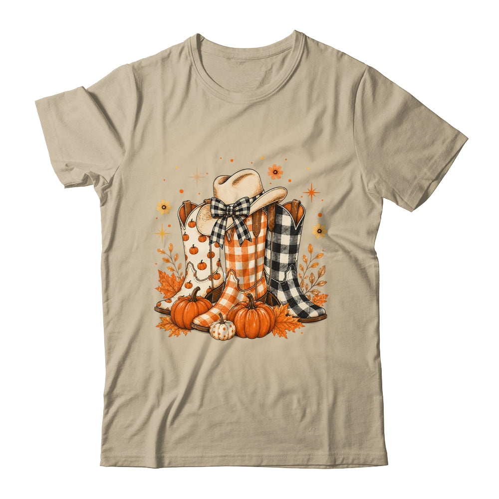 Western Cowgirl Cowboy Boots Checkered Fall Pumpkin Leopard Shirt & Sweatshirt | siriusteestore