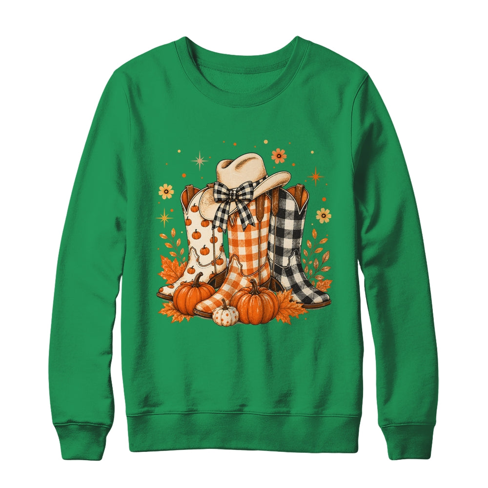 Western Cowgirl Cowboy Boots Checkered Fall Pumpkin Leopard Shirt & Sweatshirt | siriusteestore