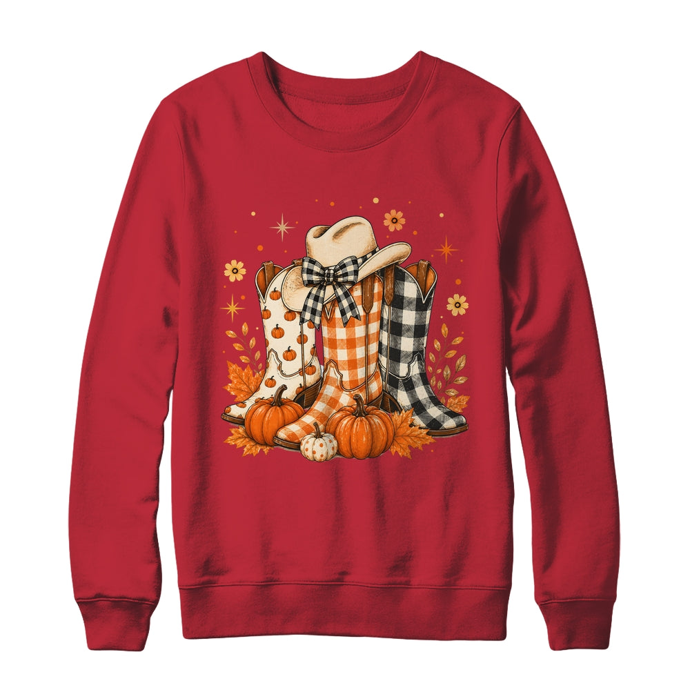 Western Cowgirl Cowboy Boots Checkered Fall Pumpkin Leopard Shirt & Sweatshirt | siriusteestore