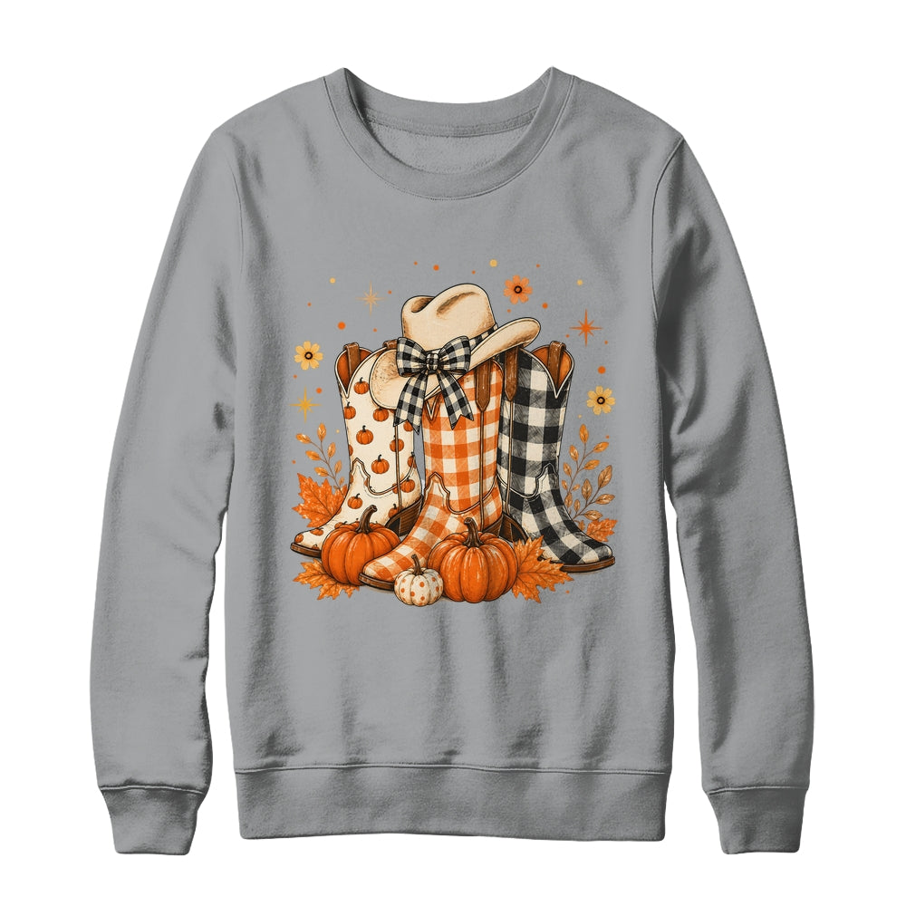 Western Cowgirl Cowboy Boots Checkered Fall Pumpkin Leopard Shirt & Sweatshirt | siriusteestore