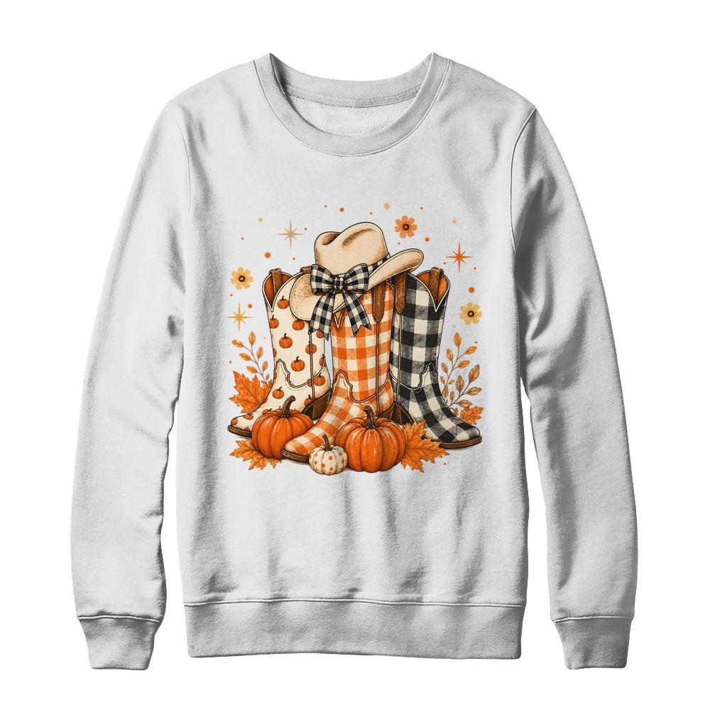 Western Cowgirl Cowboy Boots Checkered Fall Pumpkin Leopard Shirt & Sweatshirt | siriusteestore