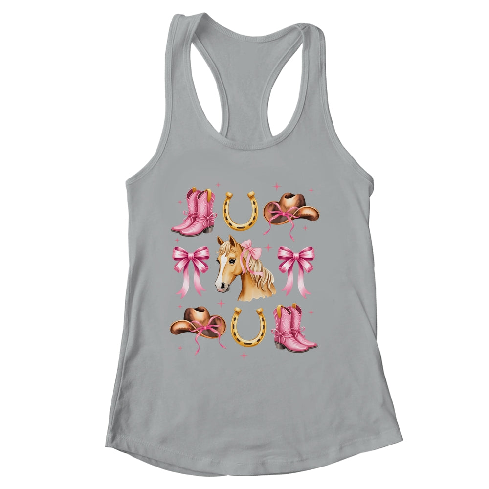 Western Girl Women Pink Cowgirl Horse Coquette Bow Shirt & Tank Top | siriusteestore