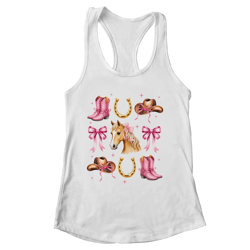 Western Girl Women Pink Cowgirl Horse Coquette Bow Shirt & Tank Top | siriusteestore