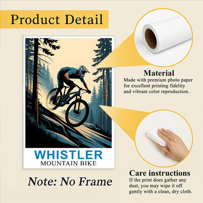 Whistler Mountain Bike Adventure Poster Cycling Enthusiasts And Nature Lovers Wall Art Landscape Picture For Home And Office Decor Living Room Bedroom Decor Unframed | siriusteestore