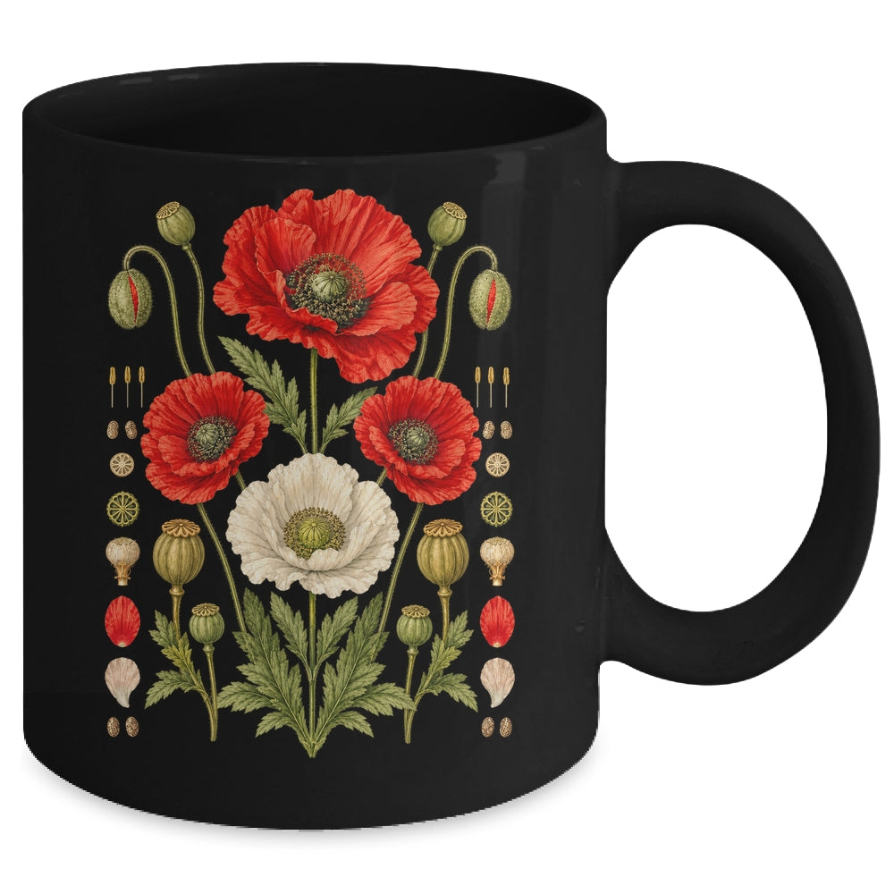 White Red Poppy Flowers Vintage Botanical Garden Plant Mug | siriusteestore