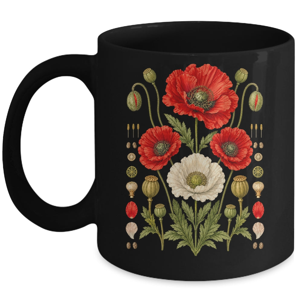 White Red Poppy Flowers Vintage Botanical Garden Plant Mug | siriusteestore