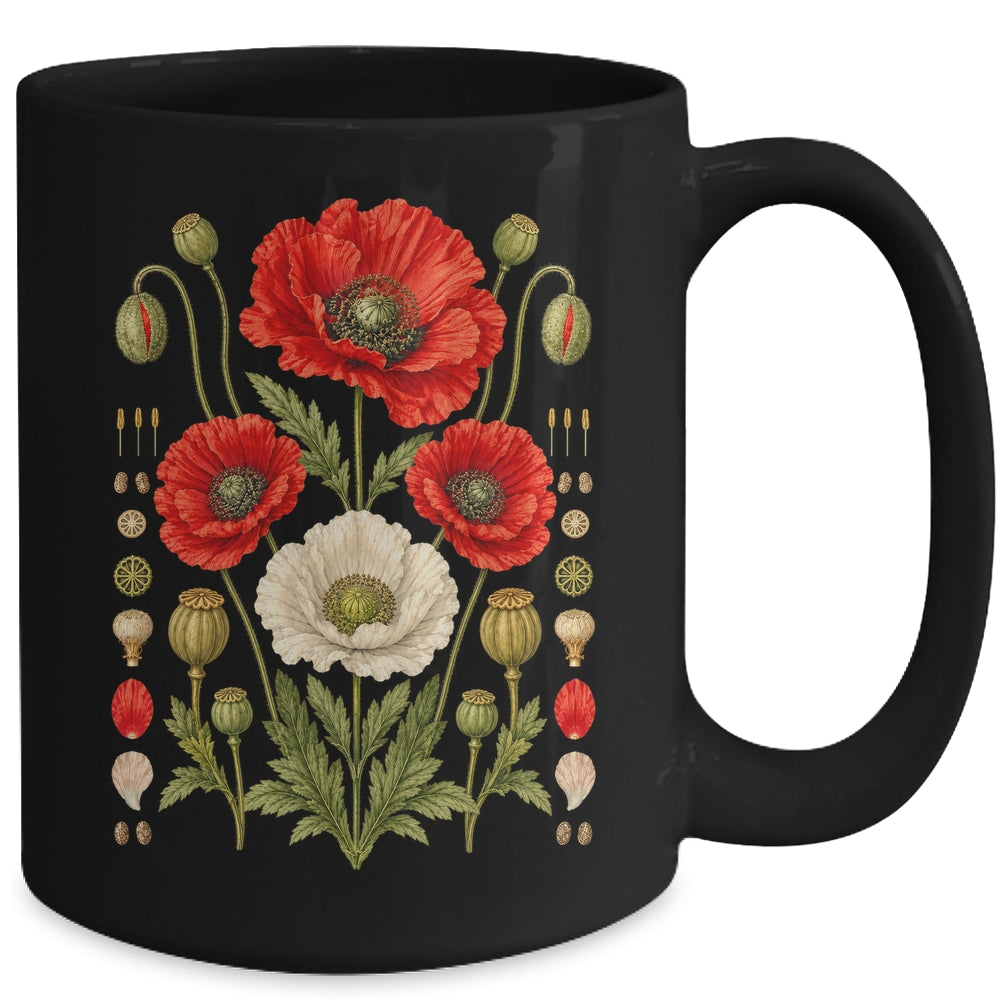 White Red Poppy Flowers Vintage Botanical Garden Plant Mug | siriusteestore
