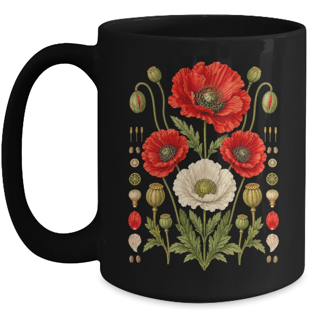 White Red Poppy Flowers Vintage Botanical Garden Plant Mug | siriusteestore