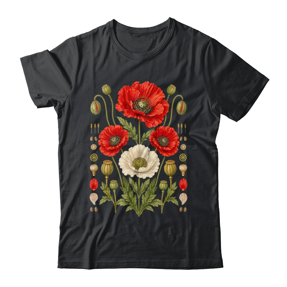 White Red Poppy Flowers Vintage Botanical Garden Plant Shirt & Tank Top | siriusteestore