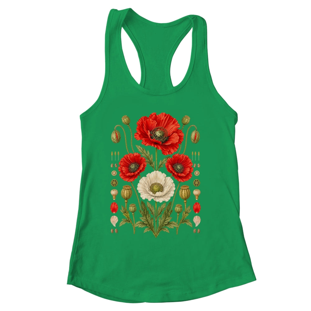 White Red Poppy Flowers Vintage Botanical Garden Plant Shirt & Tank Top | siriusteestore