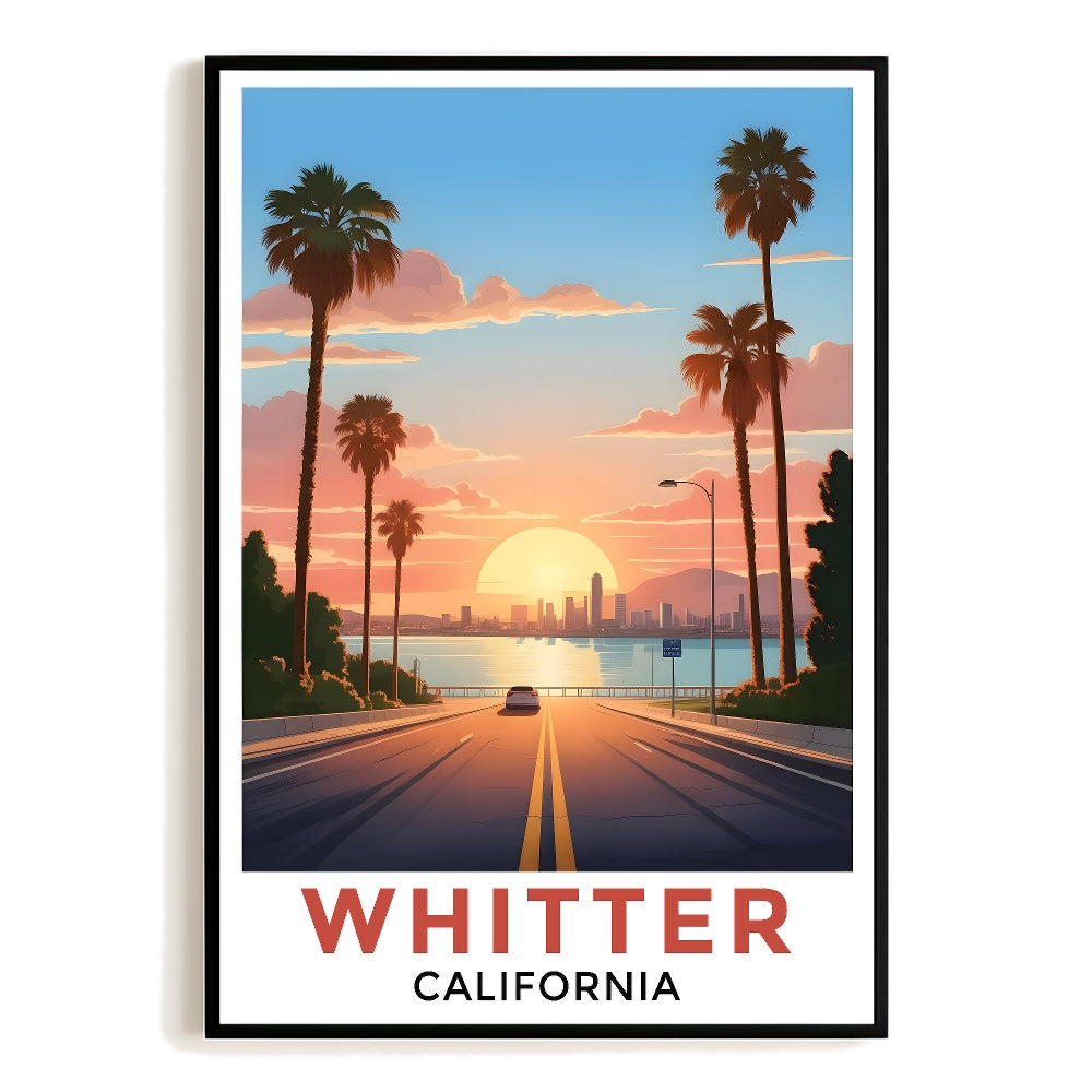 Whittier California Travel Poster Vintage Sunset Palm Tree Souvenir Wall Art Landscape Print Painting Picture For Home Room Living Room Office Bedroom Decor Unframed | siriusteestore
