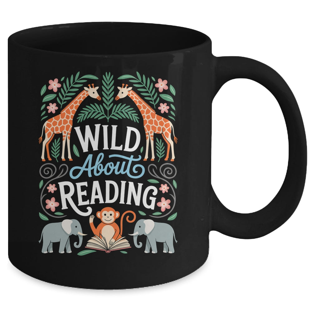 Wild About Reading Books Reader Lover Zoo Animals Librarian Mug | siriusteestore