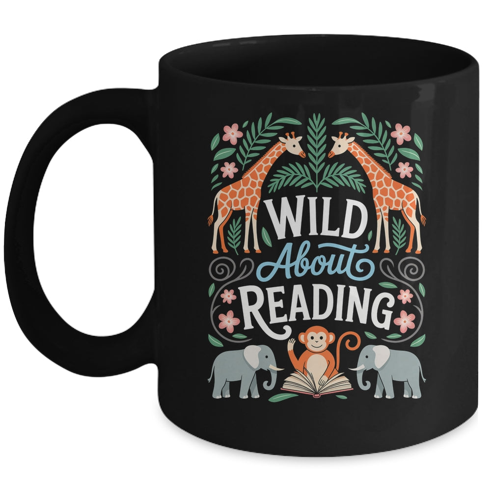 Wild About Reading Books Reader Lover Zoo Animals Librarian Mug | siriusteestore