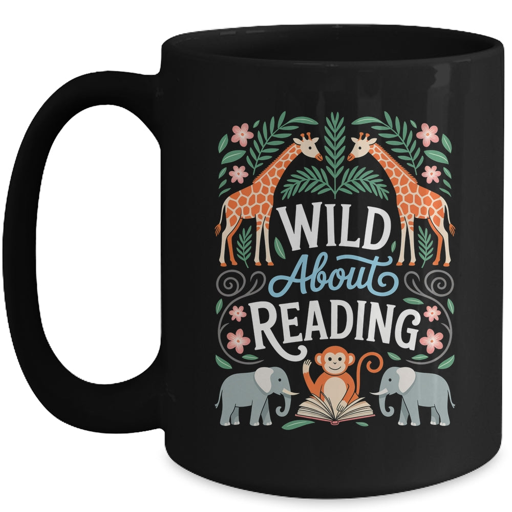 Wild About Reading Books Reader Lover Zoo Animals Librarian Mug | siriusteestore