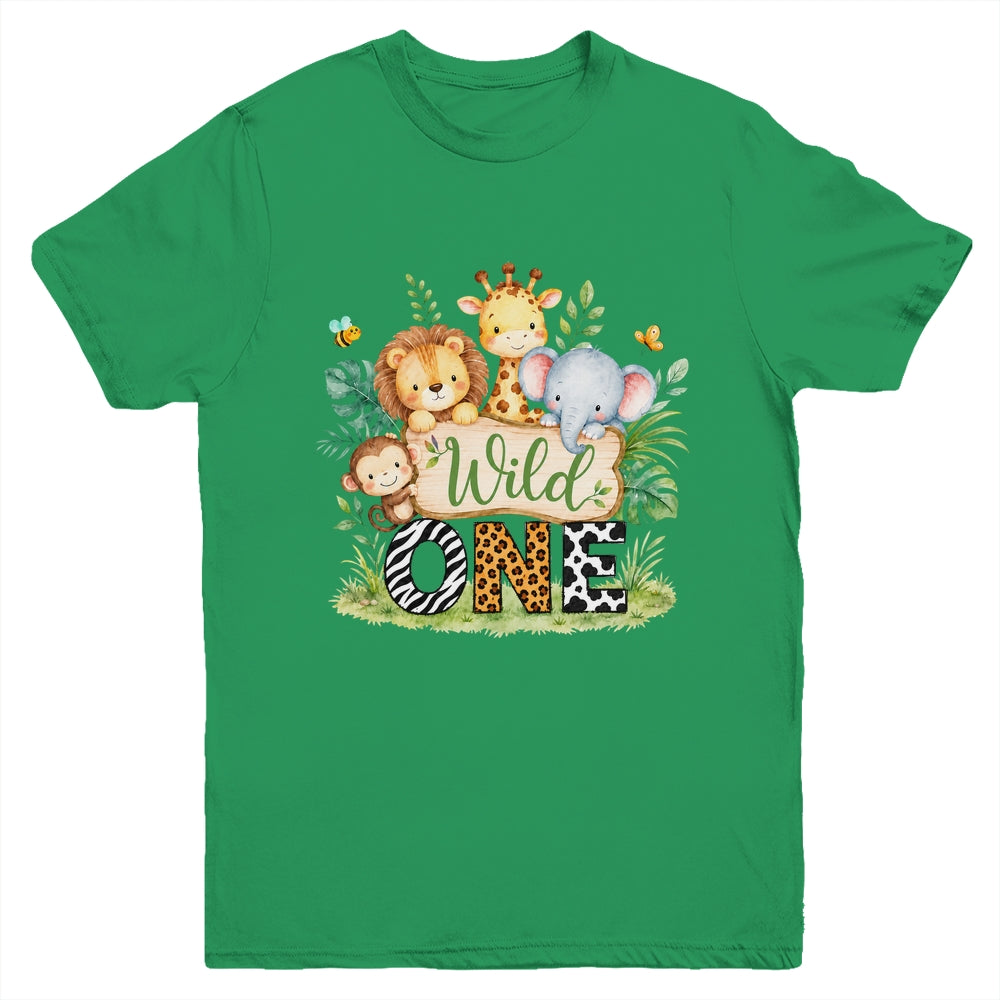 Wild One 1st First Birthday Boy Jungle Safari Youth Shirt | siriusteestore