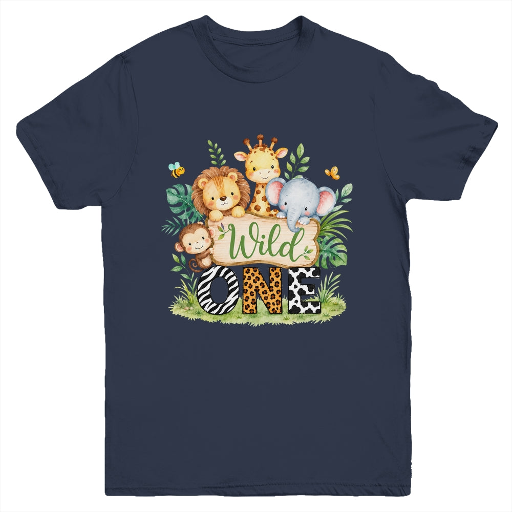 Wild One 1st First Birthday Boy Jungle Safari Youth Shirt | siriusteestore
