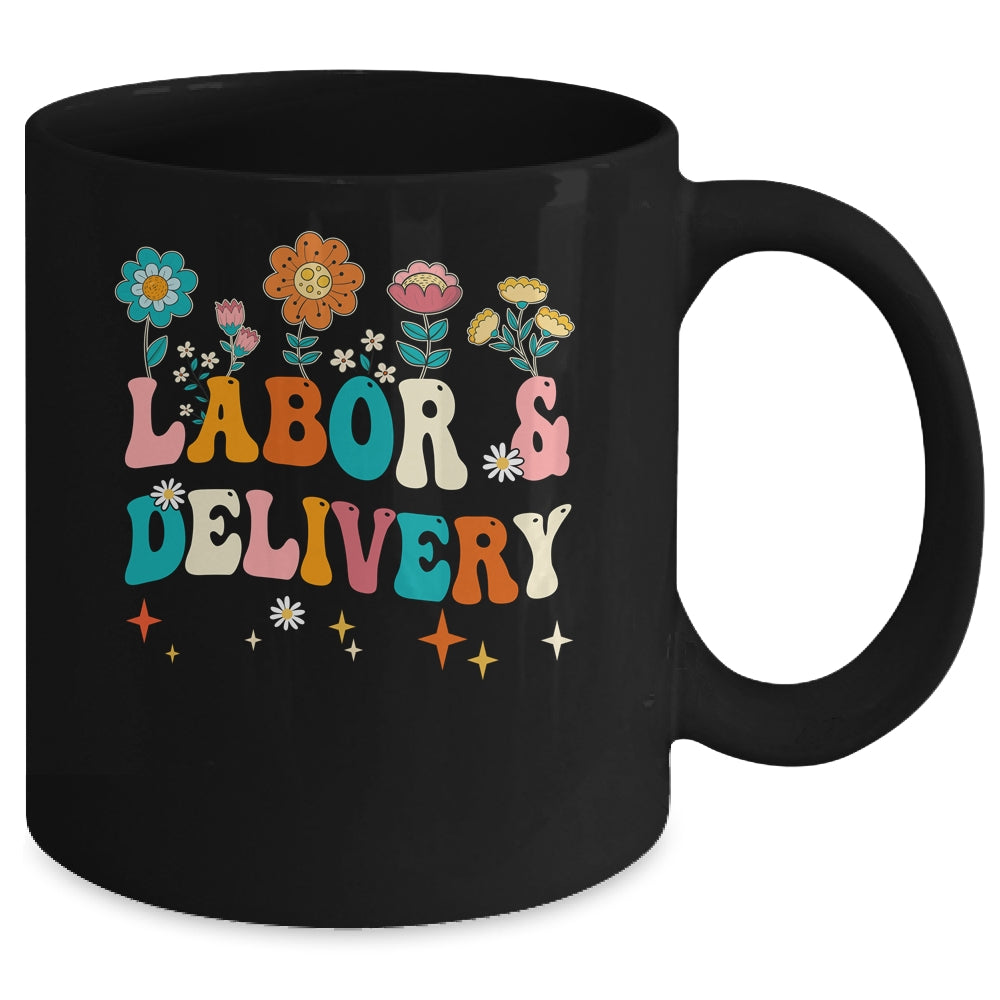 Wildflowers Labor And Delivery Nurse For Women L&D Groovy Mug | siriusteestore