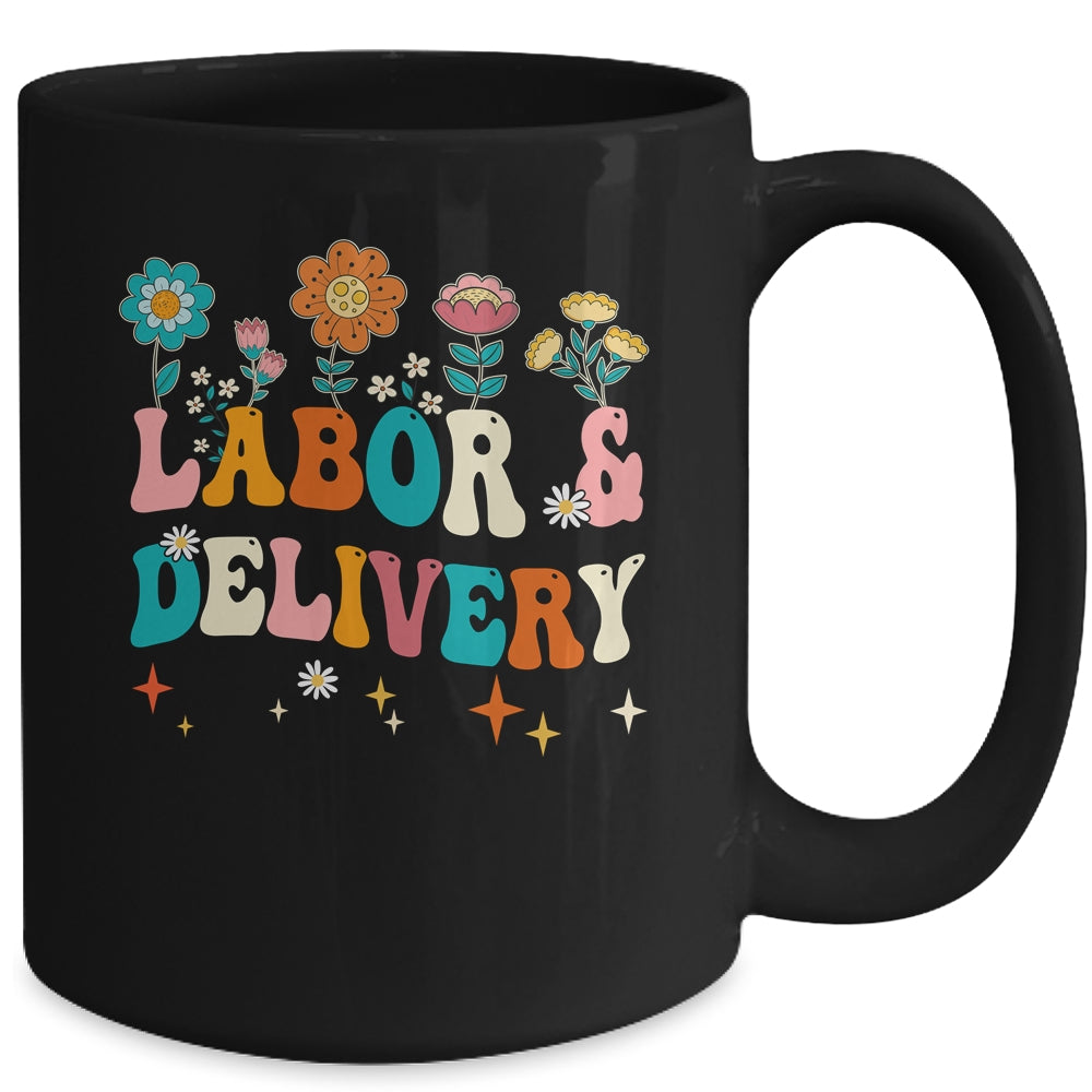 Wildflowers Labor And Delivery Nurse For Women L&D Groovy Mug | siriusteestore