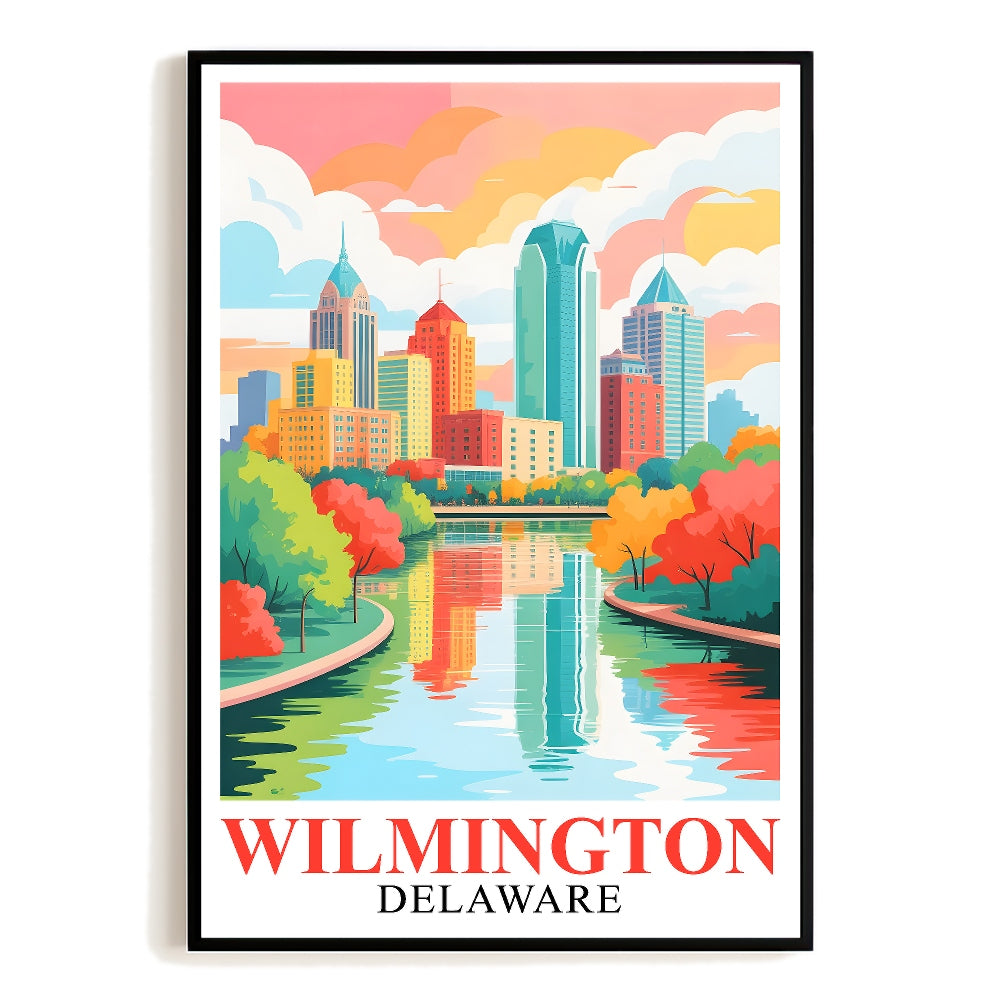 Wilmington Print Travel Poster Colorful City Skyline Delaware Souvenir Wall Art Landscape Painting Ideal Gift For Home Living Room Office Bedroom Decor Unframed | siriusteestore