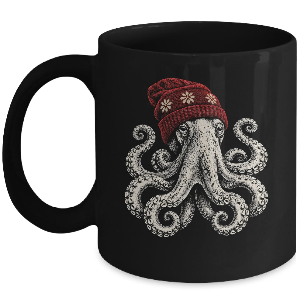 Winter Octopus Wearing Beanie Cute Ocean Art Mug | siriusteestore