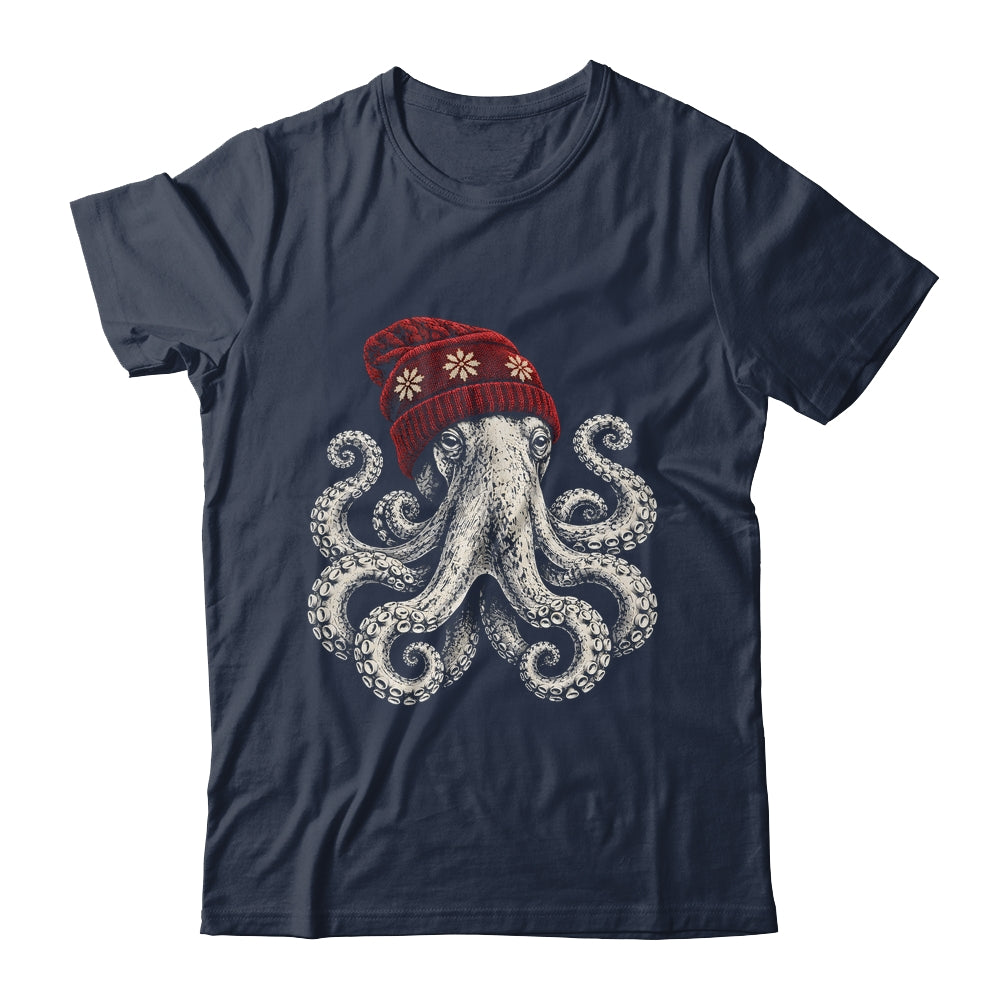Winter Octopus Wearing Beanie Cute Ocean Art Shirt & Hoodie | siriusteestore