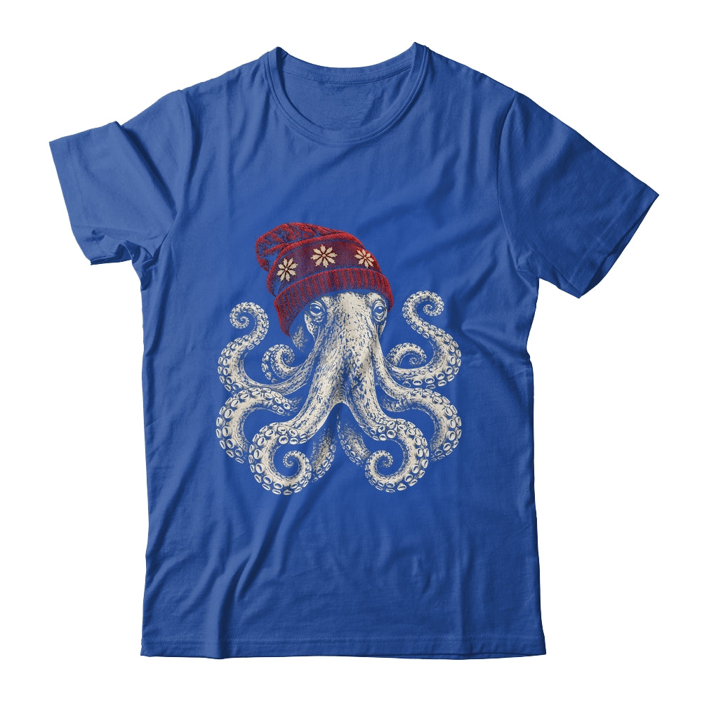 Winter Octopus Wearing Beanie Cute Ocean Art Shirt & Hoodie | siriusteestore