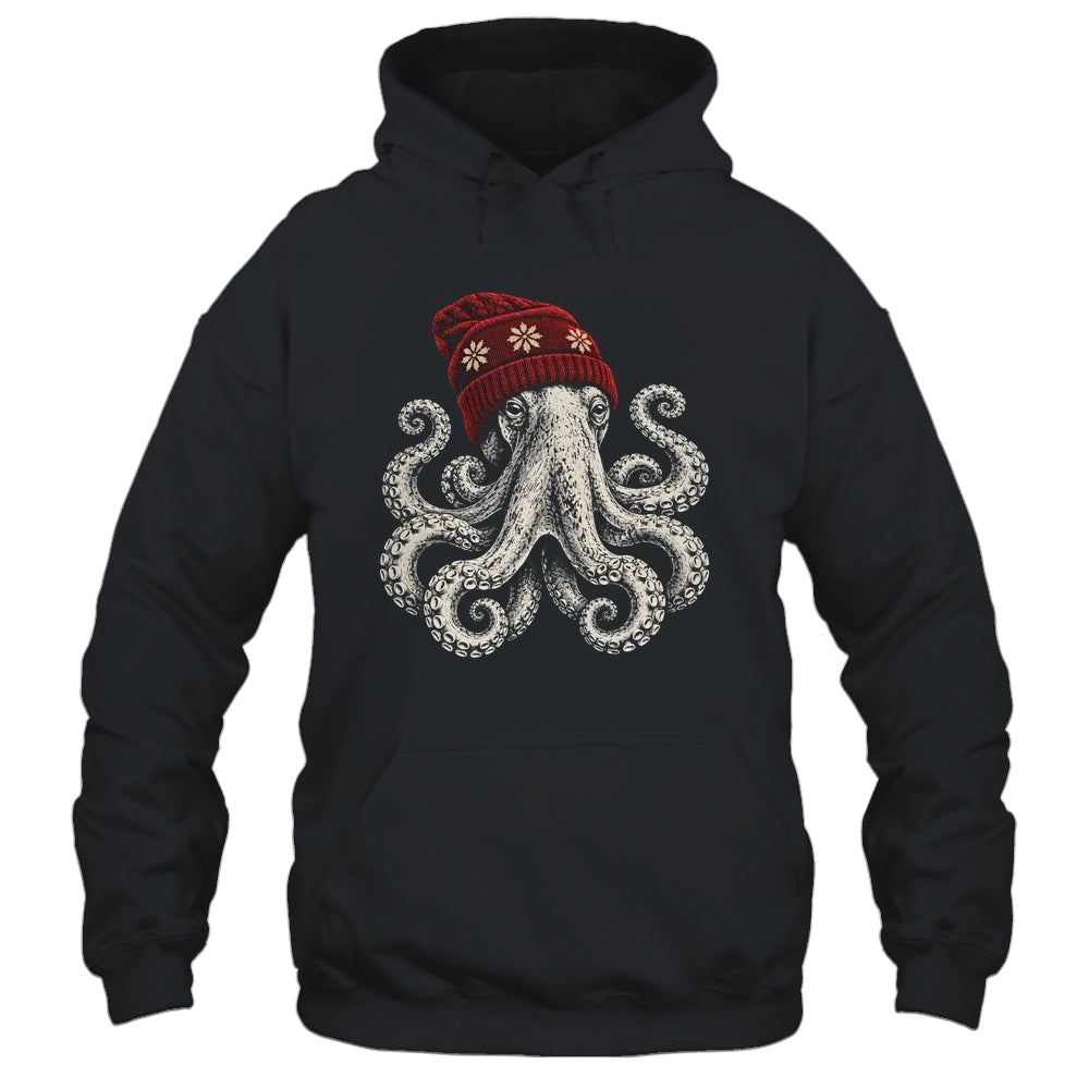 Winter Octopus Wearing Beanie Cute Ocean Art Shirt & Hoodie | siriusteestore