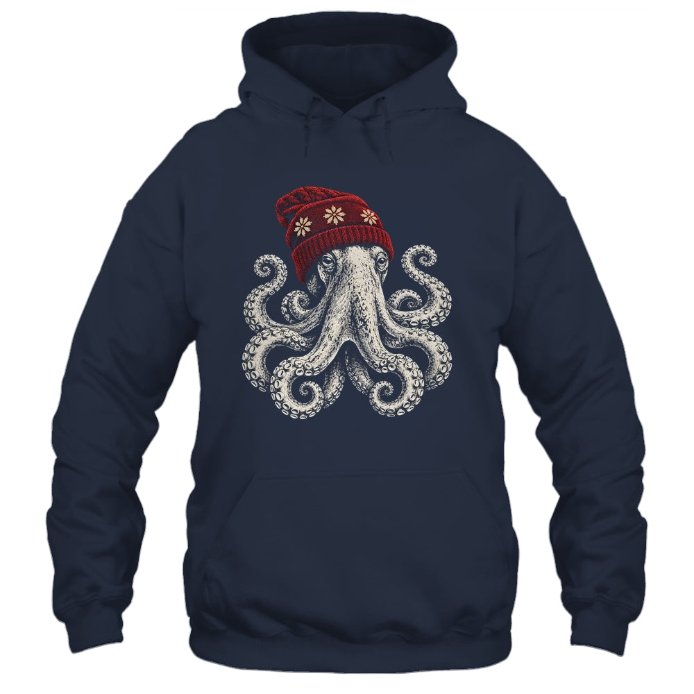 Winter Octopus Wearing Beanie Cute Ocean Art Shirt & Hoodie | siriusteestore