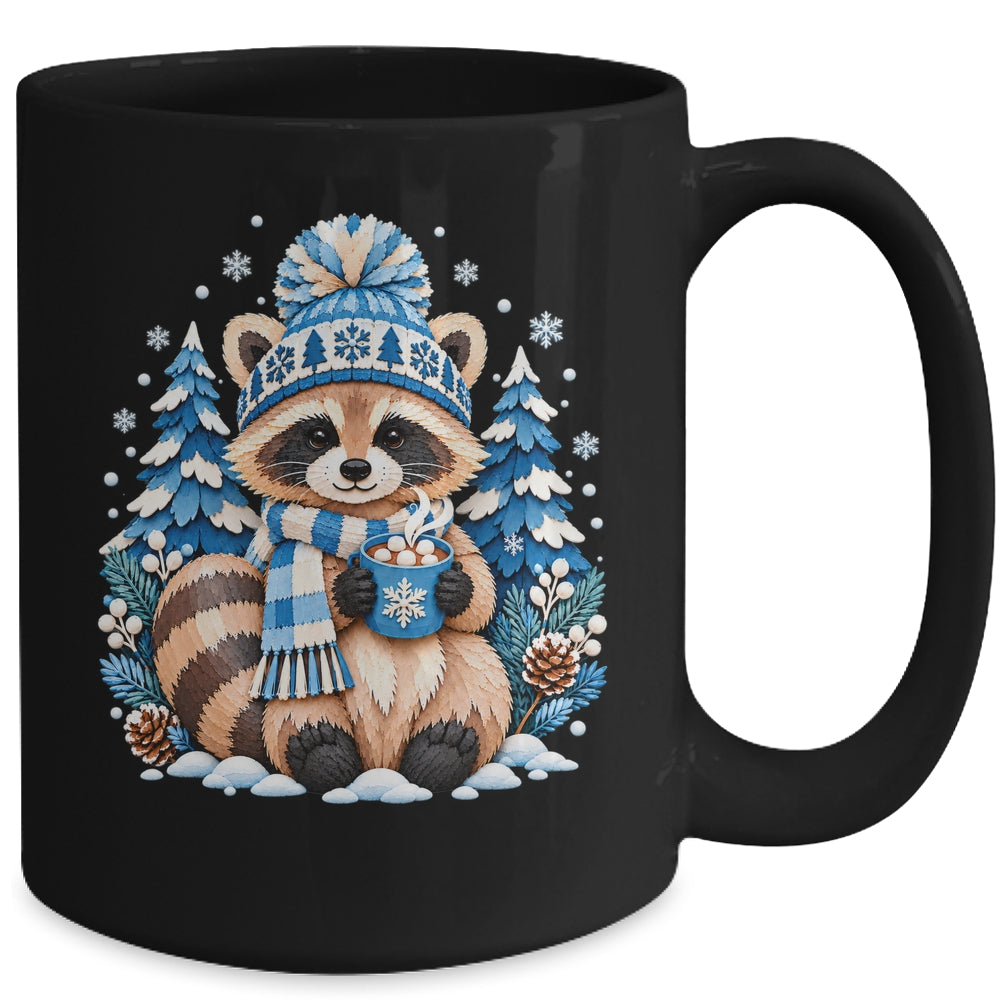 Winter Raccoon Blue Snowflake Christmas Animals Women Girls Mug | siriusteestore