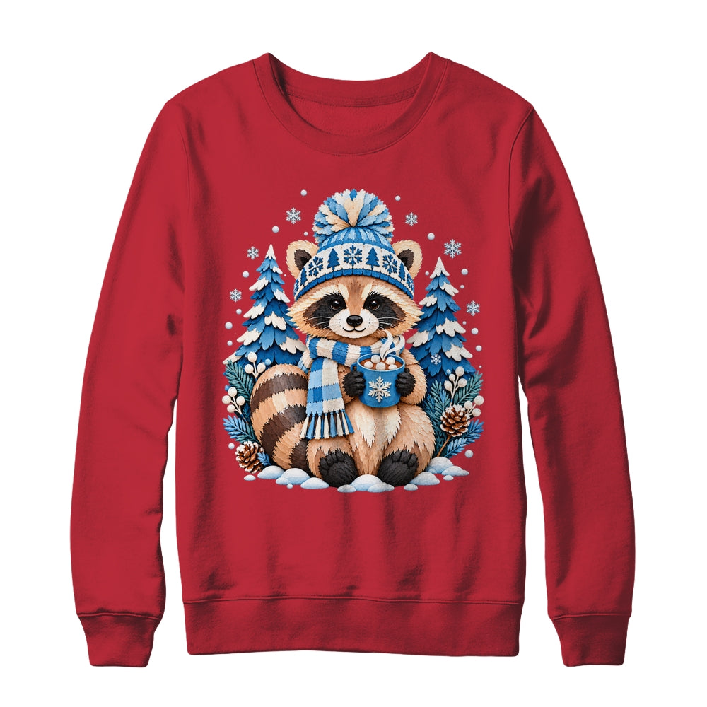Winter Raccoon Blue Snowflake Christmas Animals Women Girls Shirt & Sweatshirt | siriusteestore