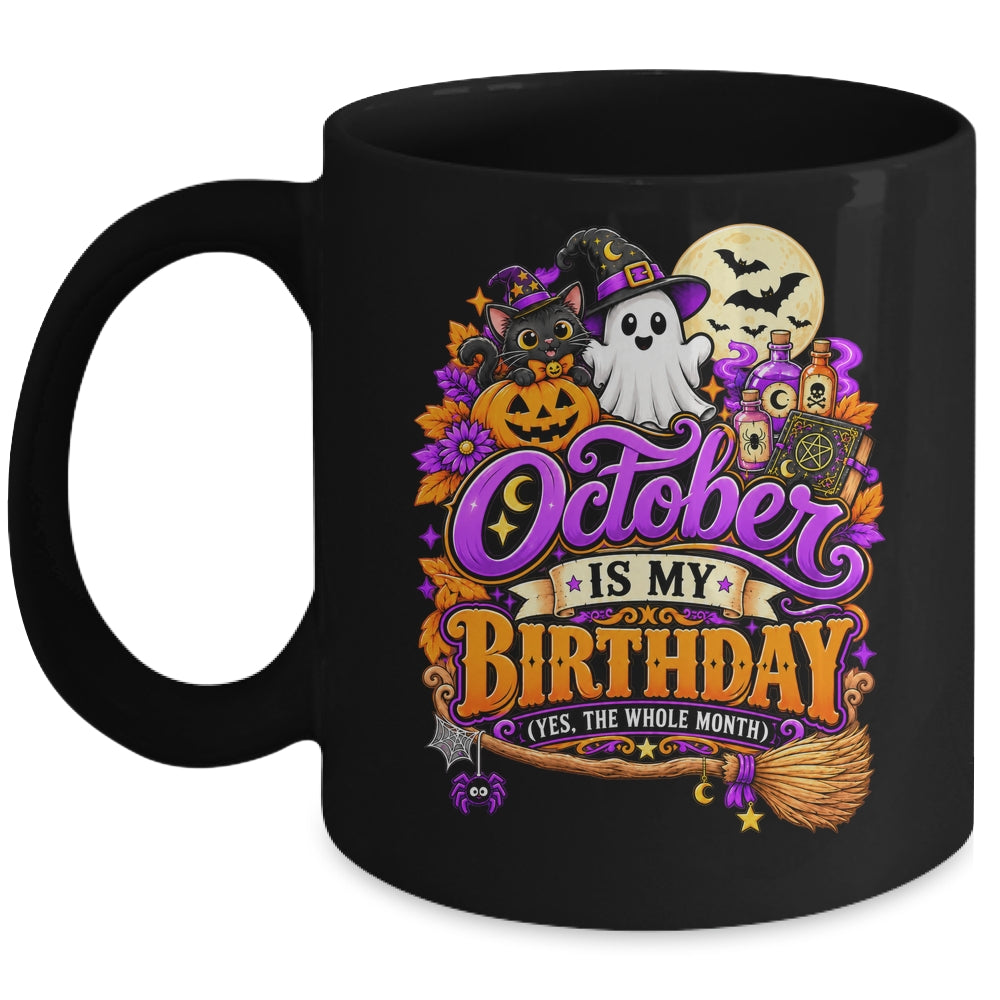 Witchy Pumpkin Cat Spooky October Is My Birthday Halloween Mug | siriusteestore